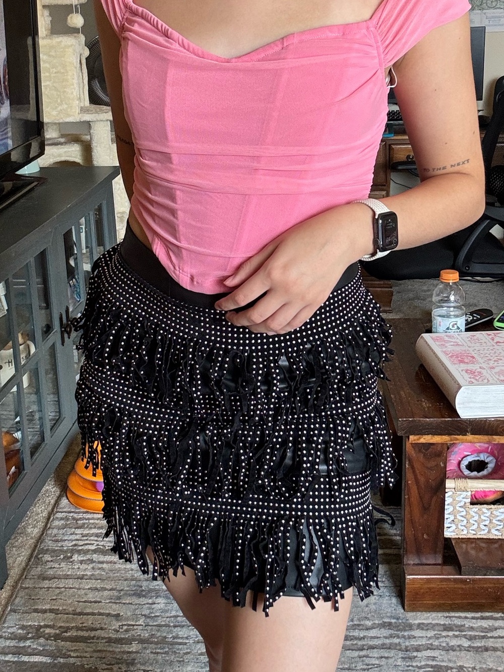 Sincerely Jules Black Studded Fringe Mini Skirt
